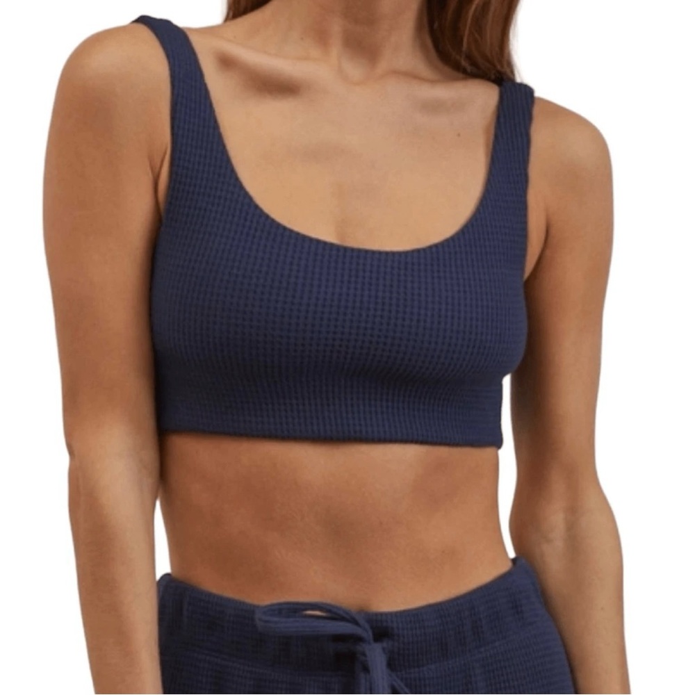 Donni Thermal Bra Top Navy Blue Size Small Organic Cotton Lounge Crop New